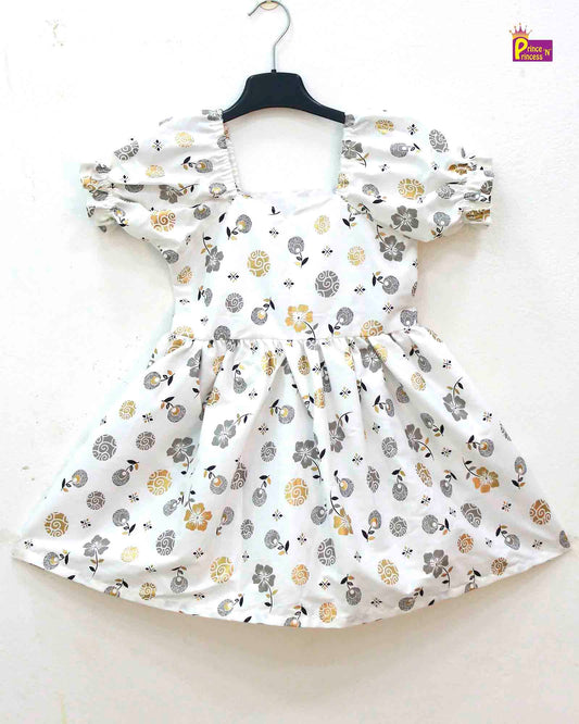 Kids Floral White Cotton Frock  CF317