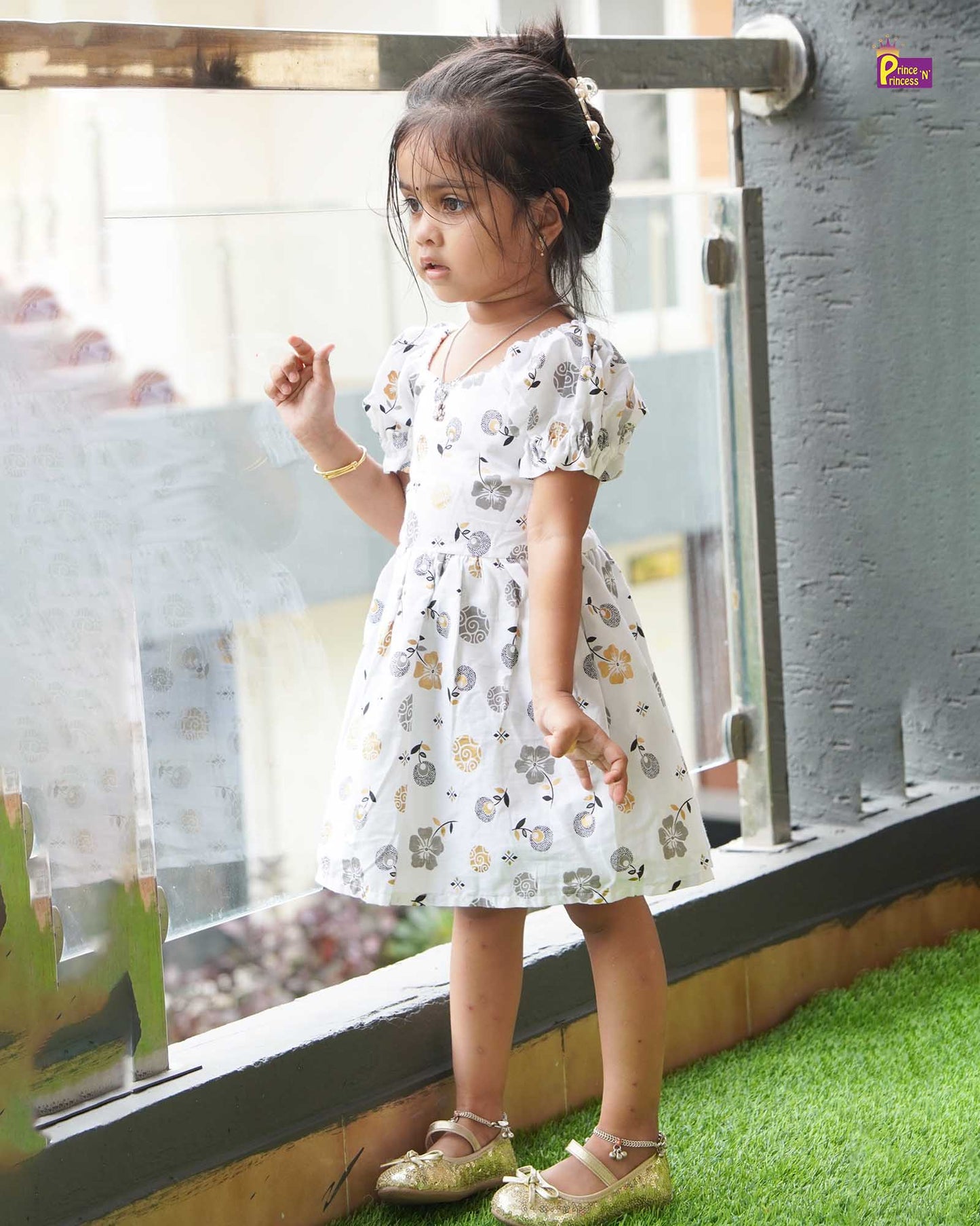 Kids Floral White Cotton Frock  CF317