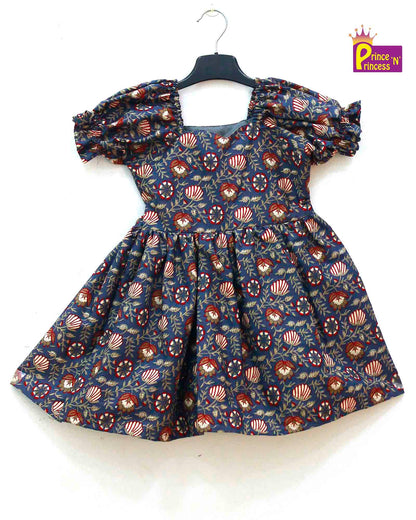 Kids Floral Grey Cotton Frock  CF318