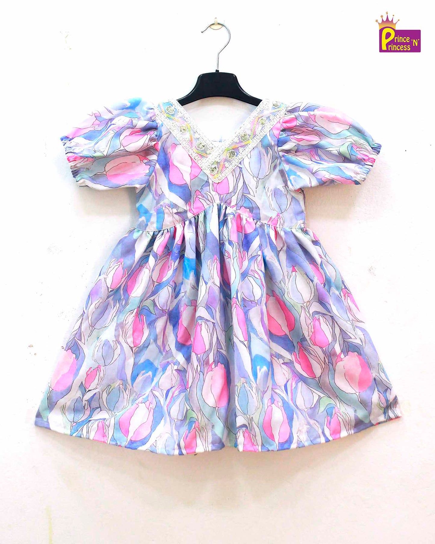 Kids Floral Multi colour White Cotton Frock  CF325