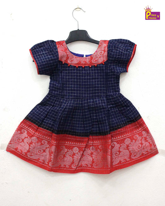 Prince N Princess Blue Sungudi Cotton Frock CF328