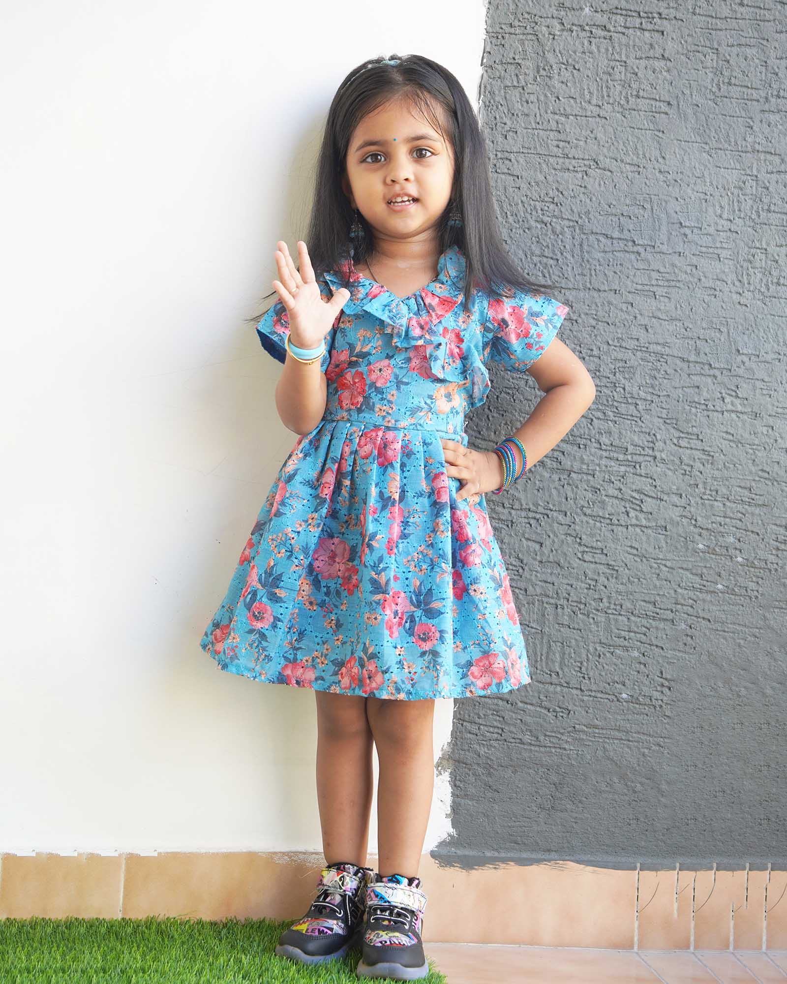 Kids Floral Blue hakoba Frock  CF335