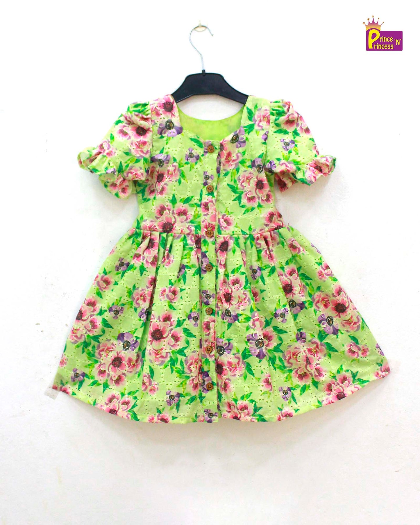 Toddler Floral Green hakoba Frock  CF339