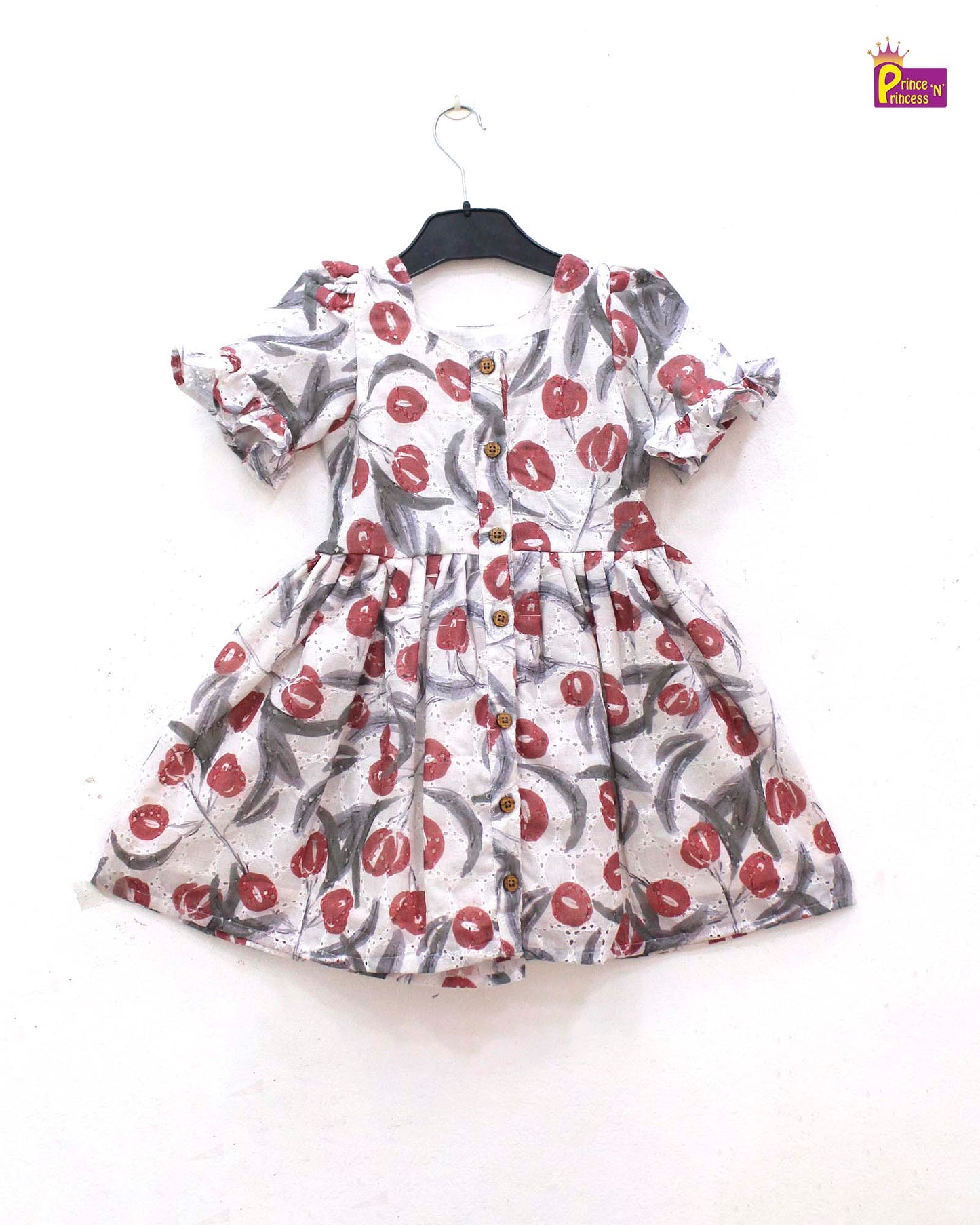 Toddler Floral Grey with White hakoba Frock  CF340