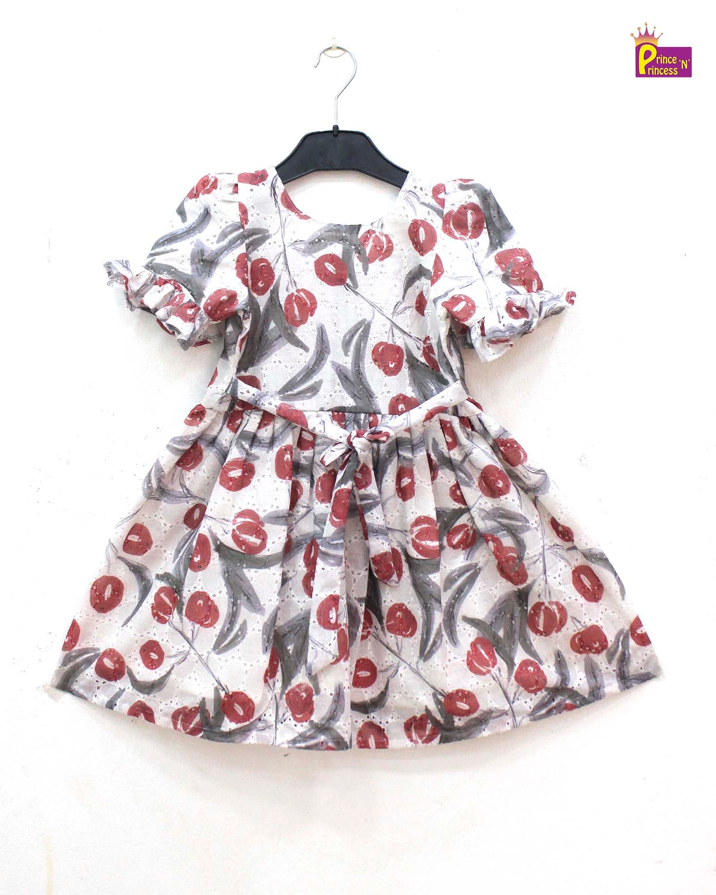 Toddler Floral Grey with White hakoba Frock  CF340