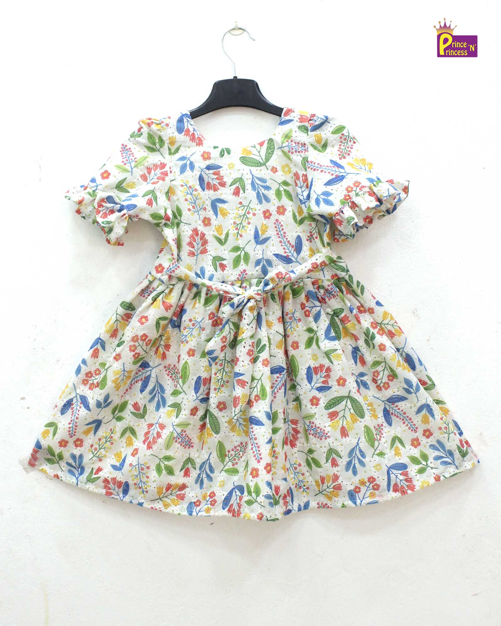 Toddler Floral Multi colour with Halfwhite hakoba Frock  CF341