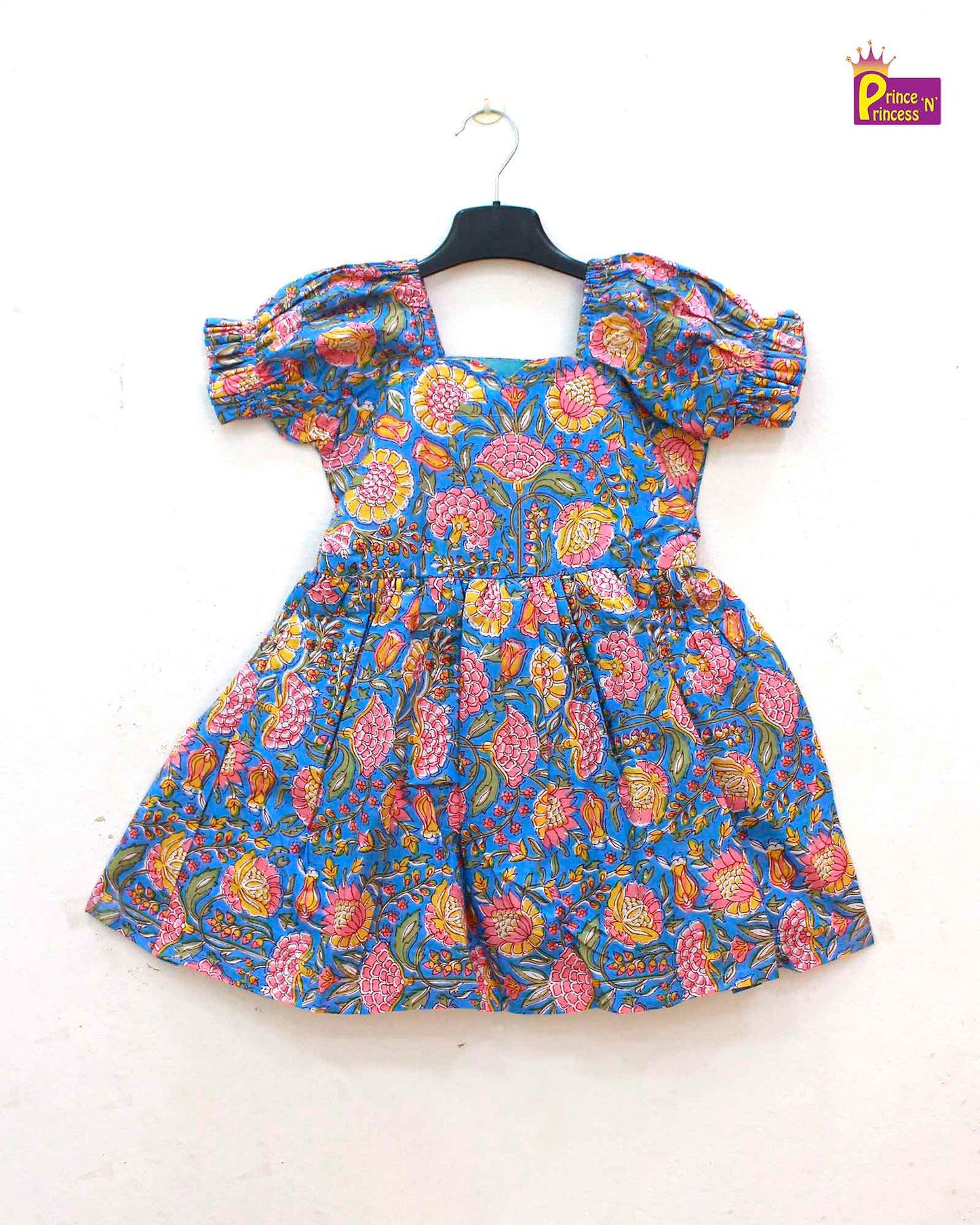 Kids Floral Blue Cotton Frock  CF344