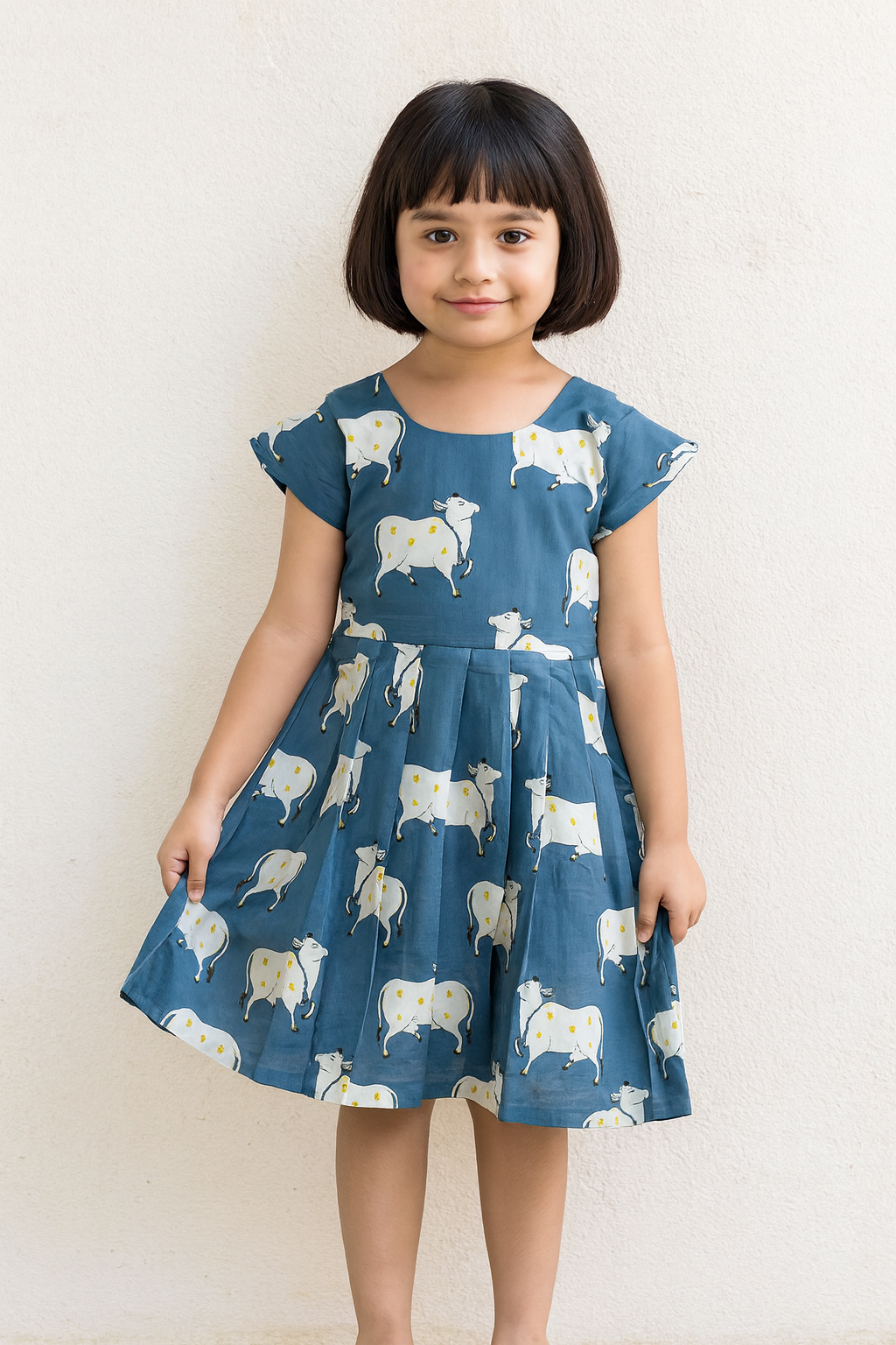 Kids Blue Pichwai Cotton Frock CF382