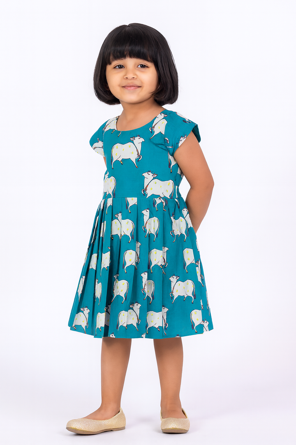 Kids Rama Blue Pichwai Cotton Frock CF383