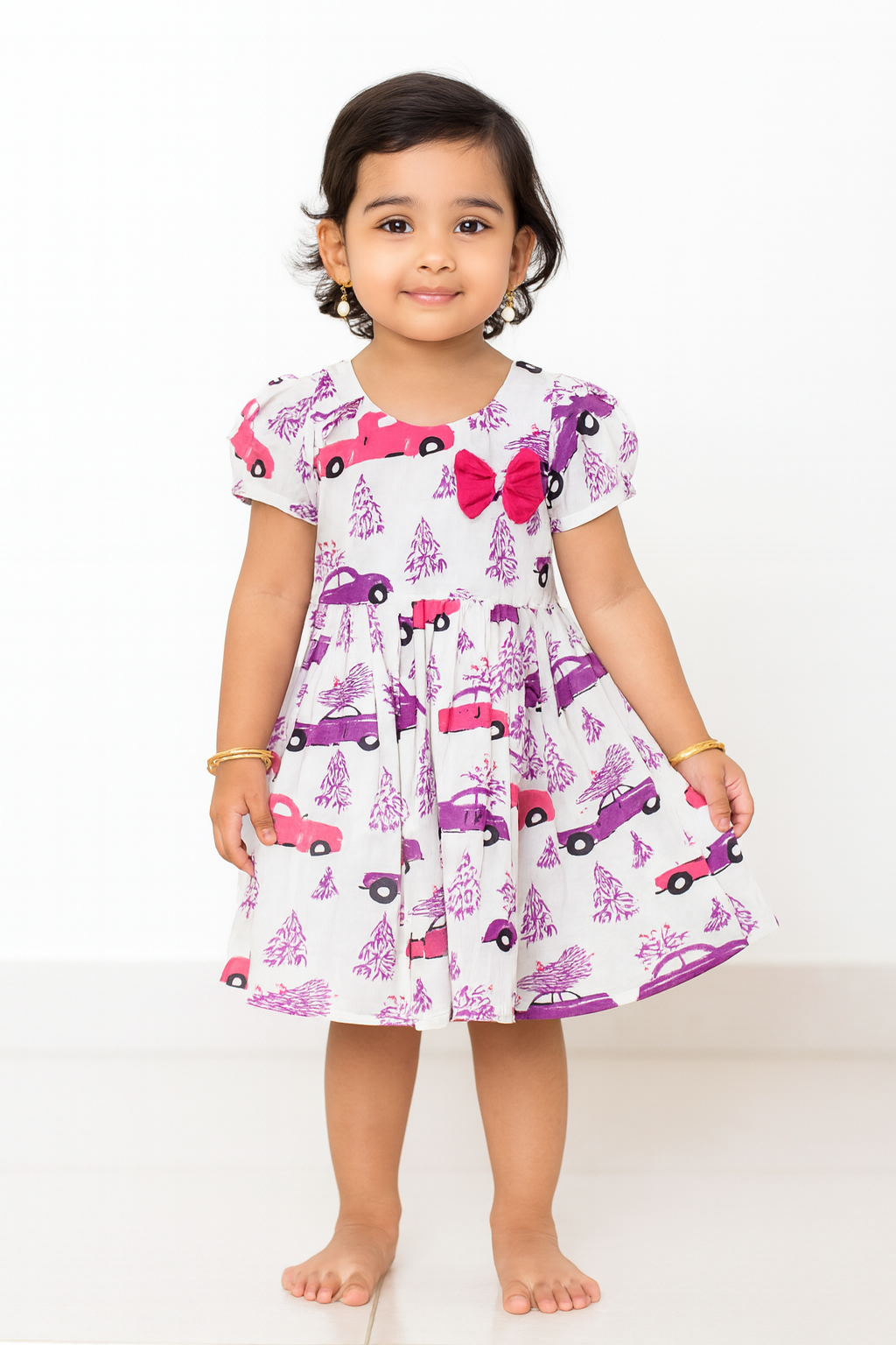 Kids White Cotton Frock CF385