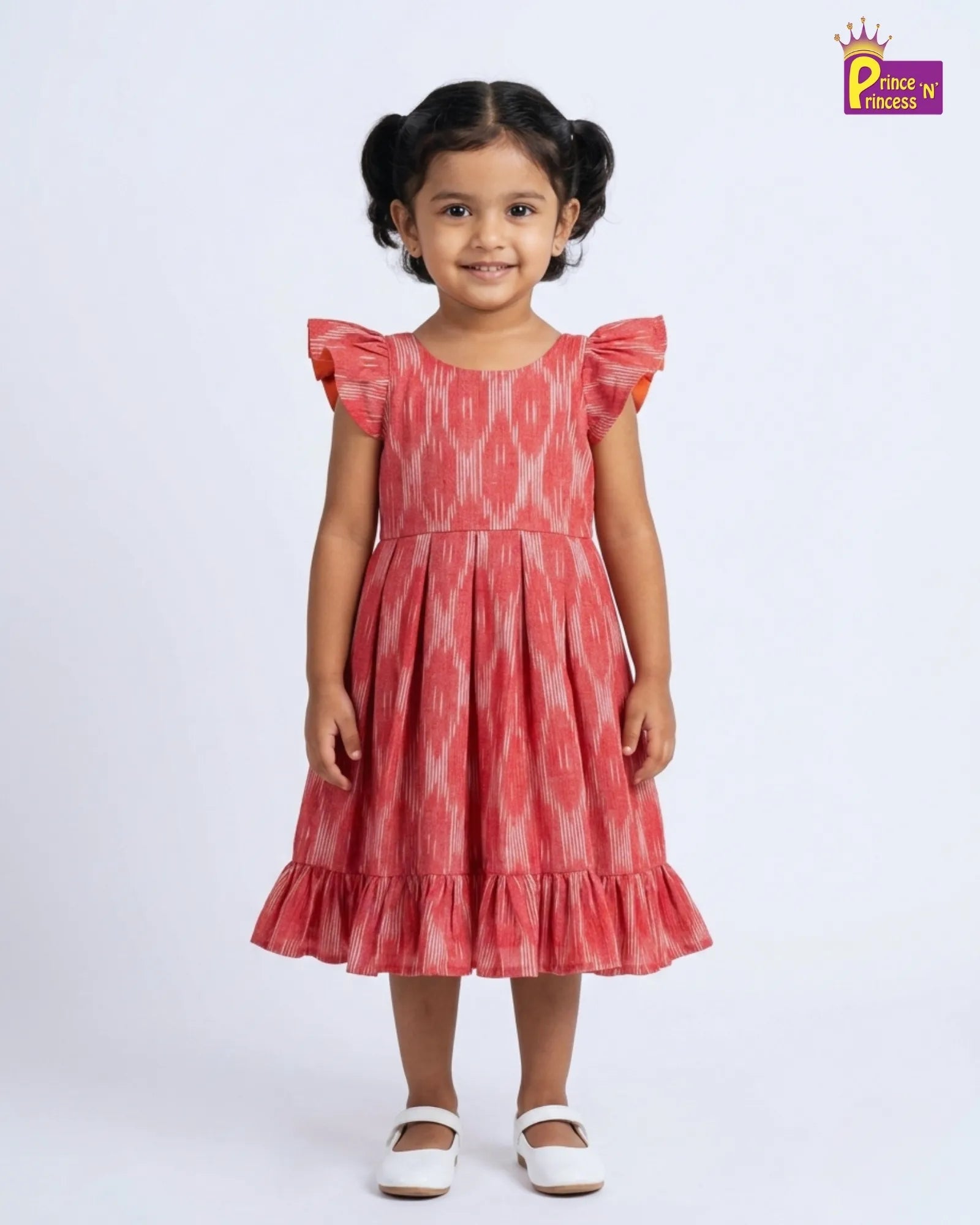 Girls Cotton Ikkat Knee Frock - Breathable Summer Dress for Kids 