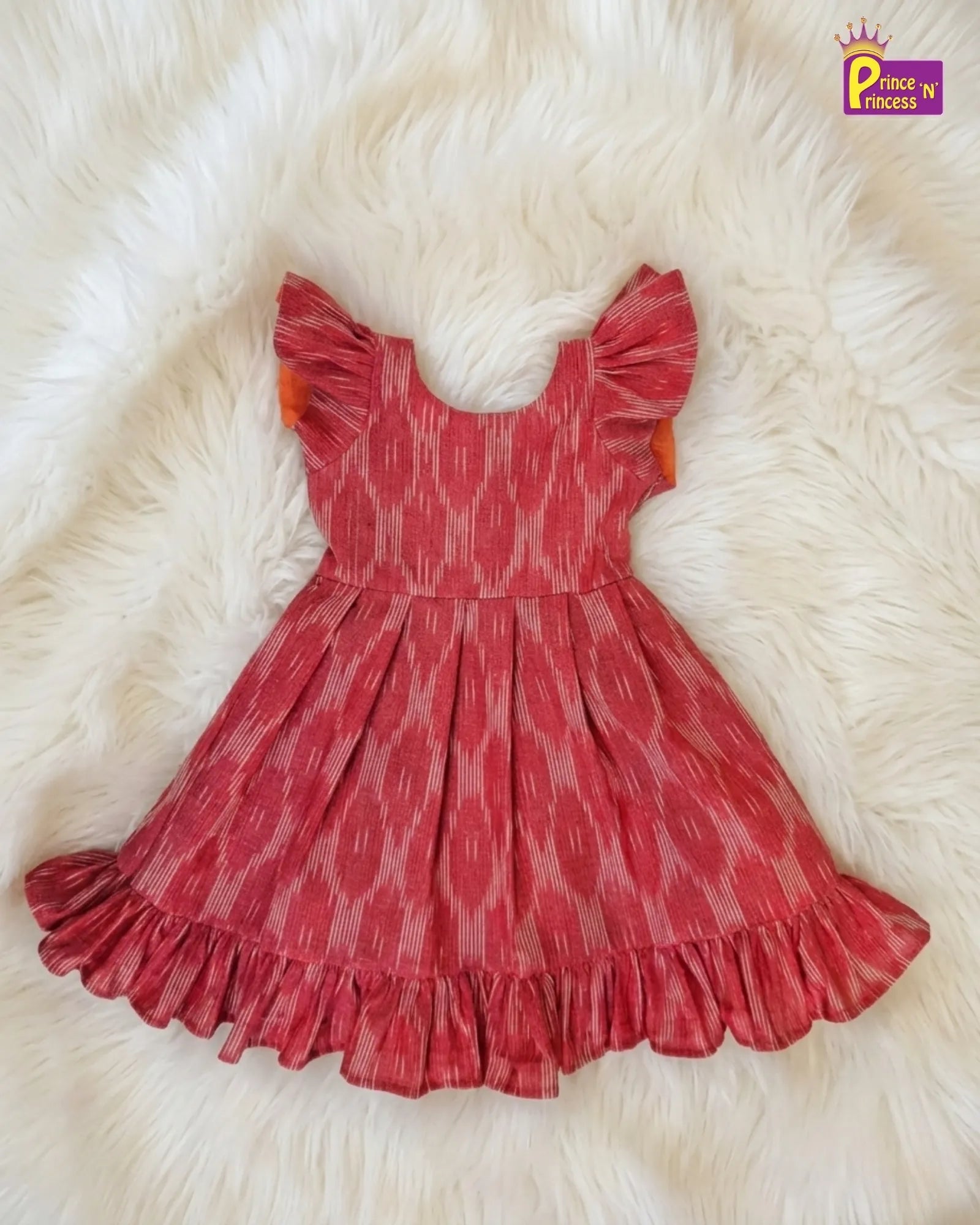 Girls Cotton Ikkat Knee Frock - Breathable Summer Dress for Kids 