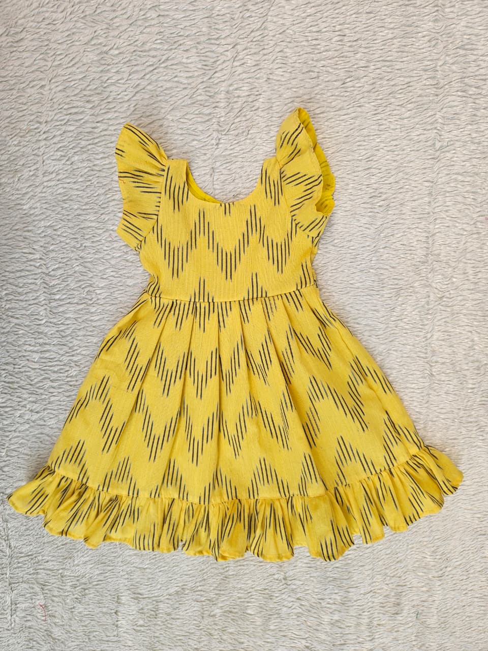 Kids yellow Ikkat Cotton Frock CF393