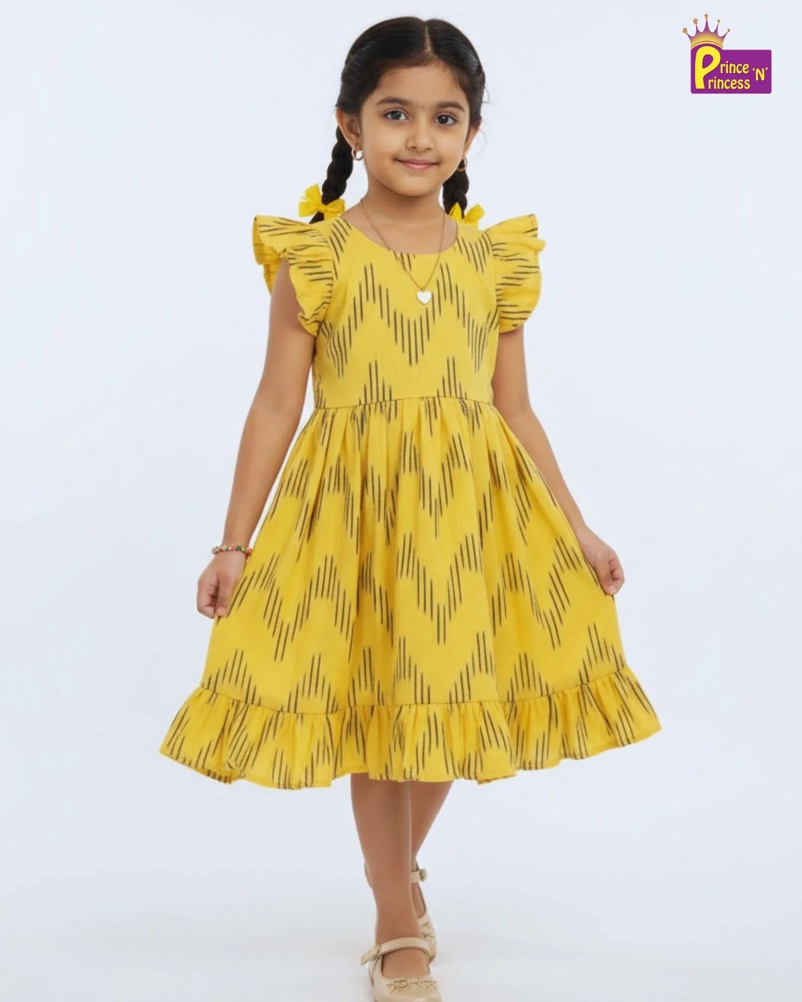 Breathable Cotton Ikkat Knee Frock for Girls - Comfortable Summer Dress CF393