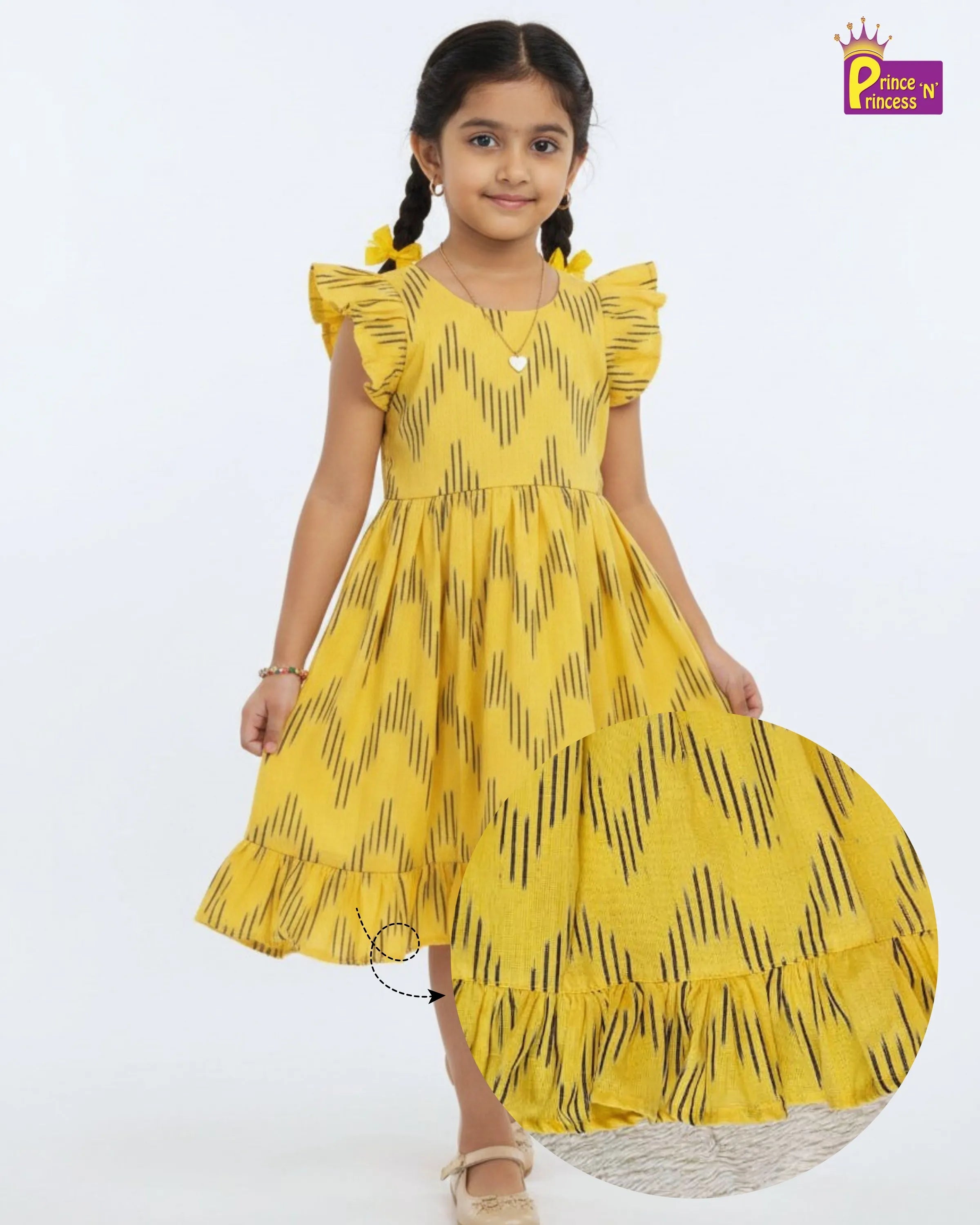 Breathable Cotton Ikkat Knee Frock for Girls princenprincess