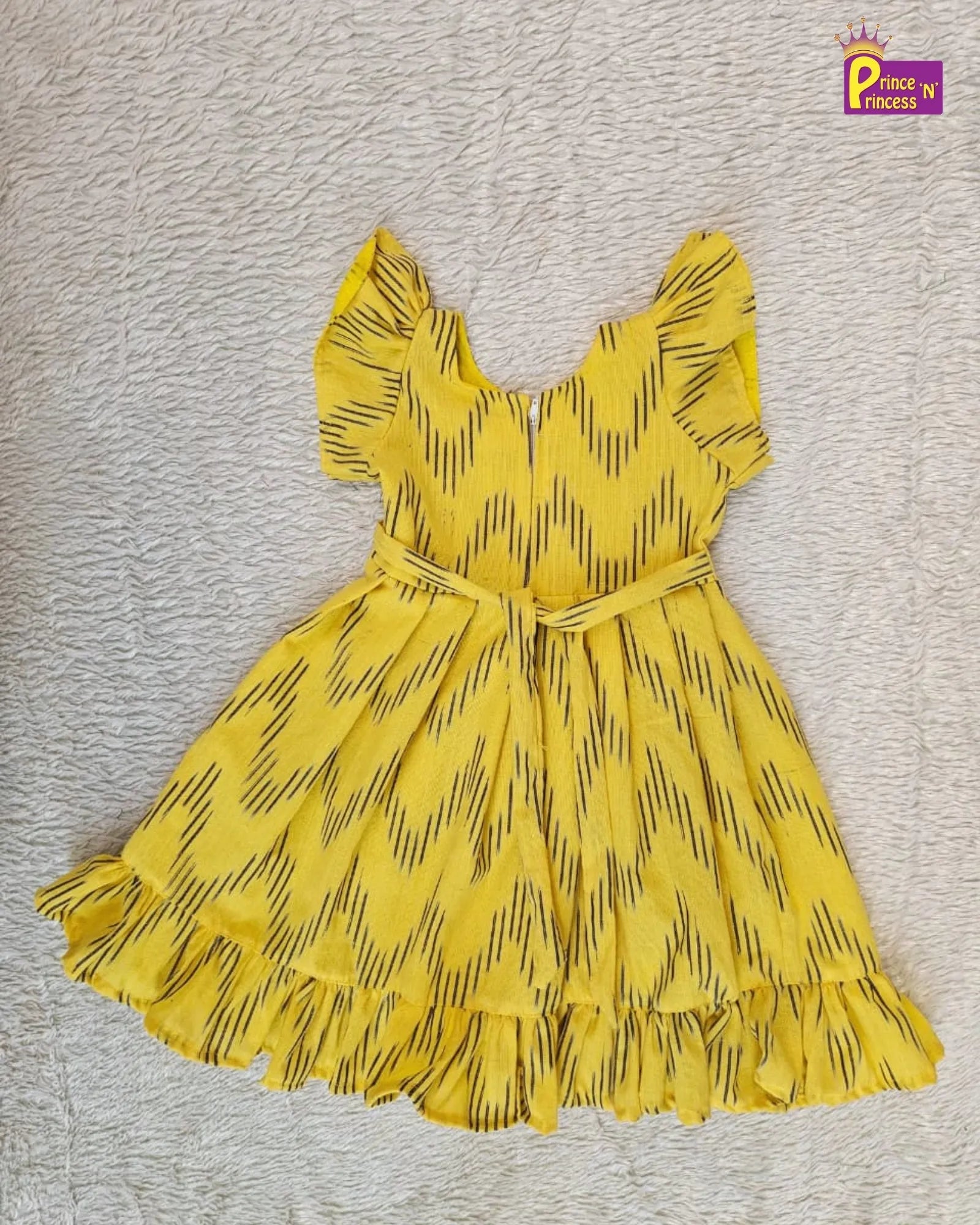 Breathable Cotton Ikkat Knee Frock for Girls princenprincess