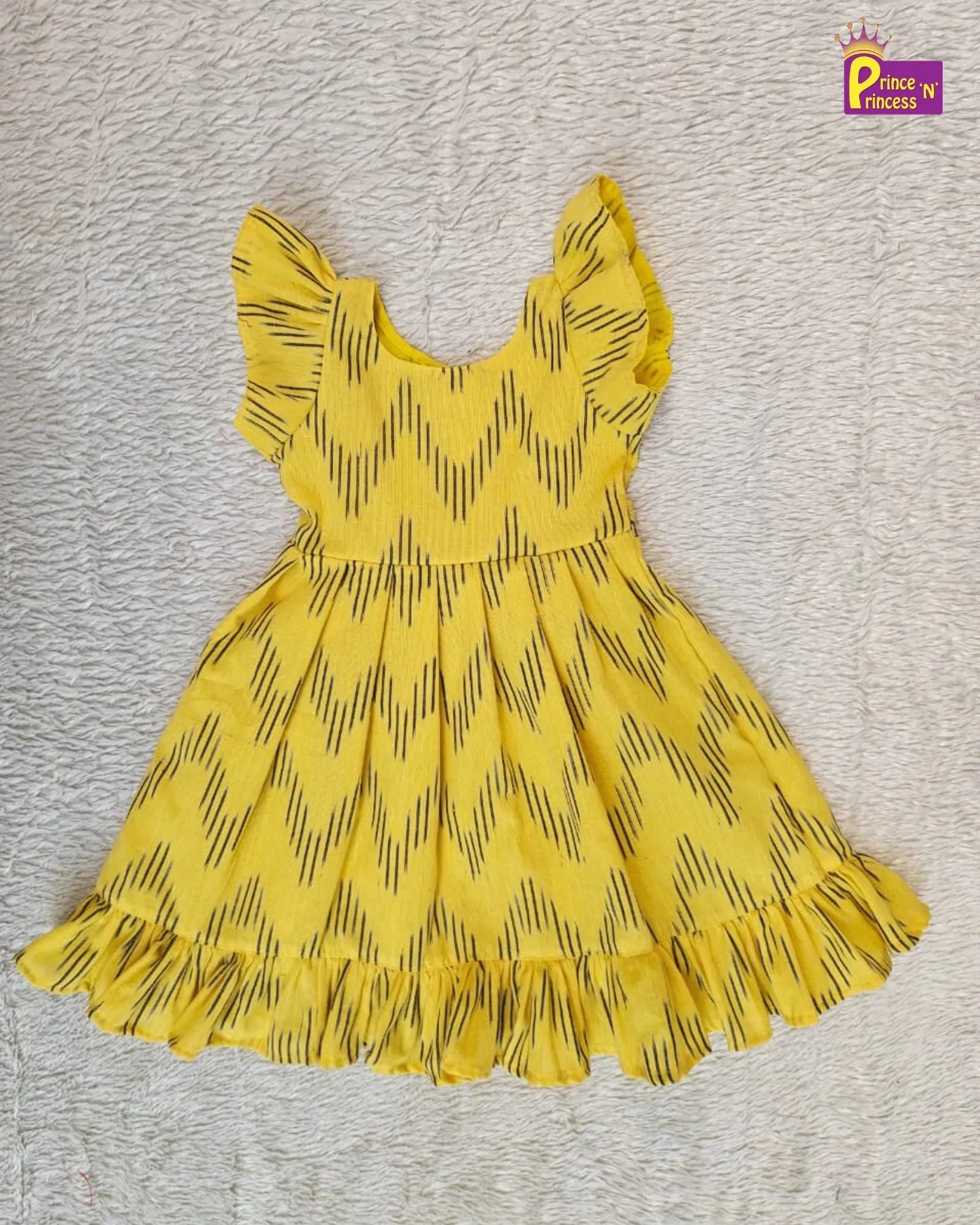 Breathable Cotton Ikkat Knee Frock for Girls princenprincess