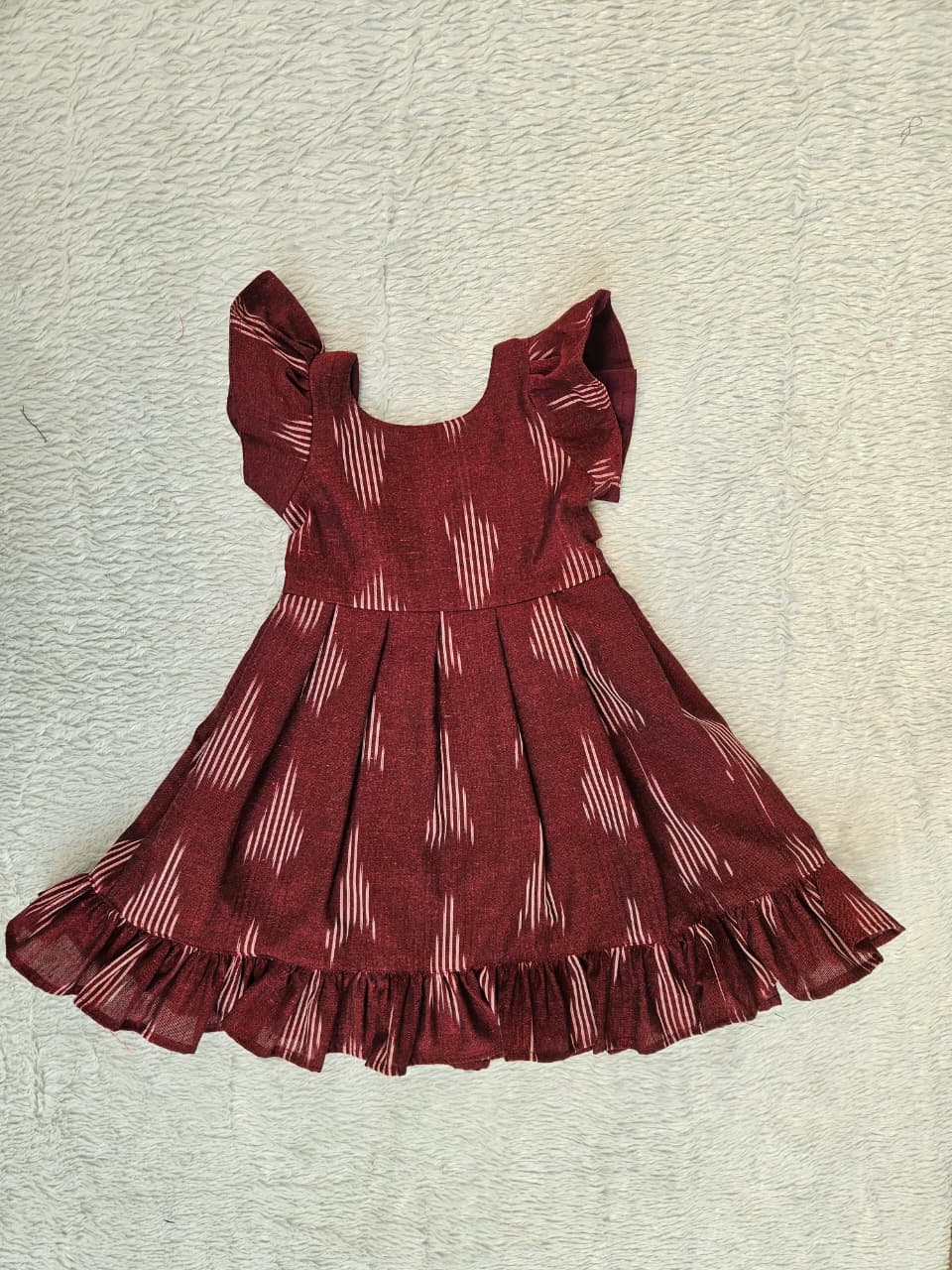 Kids maroon Ikkat Cotton Frock CF394