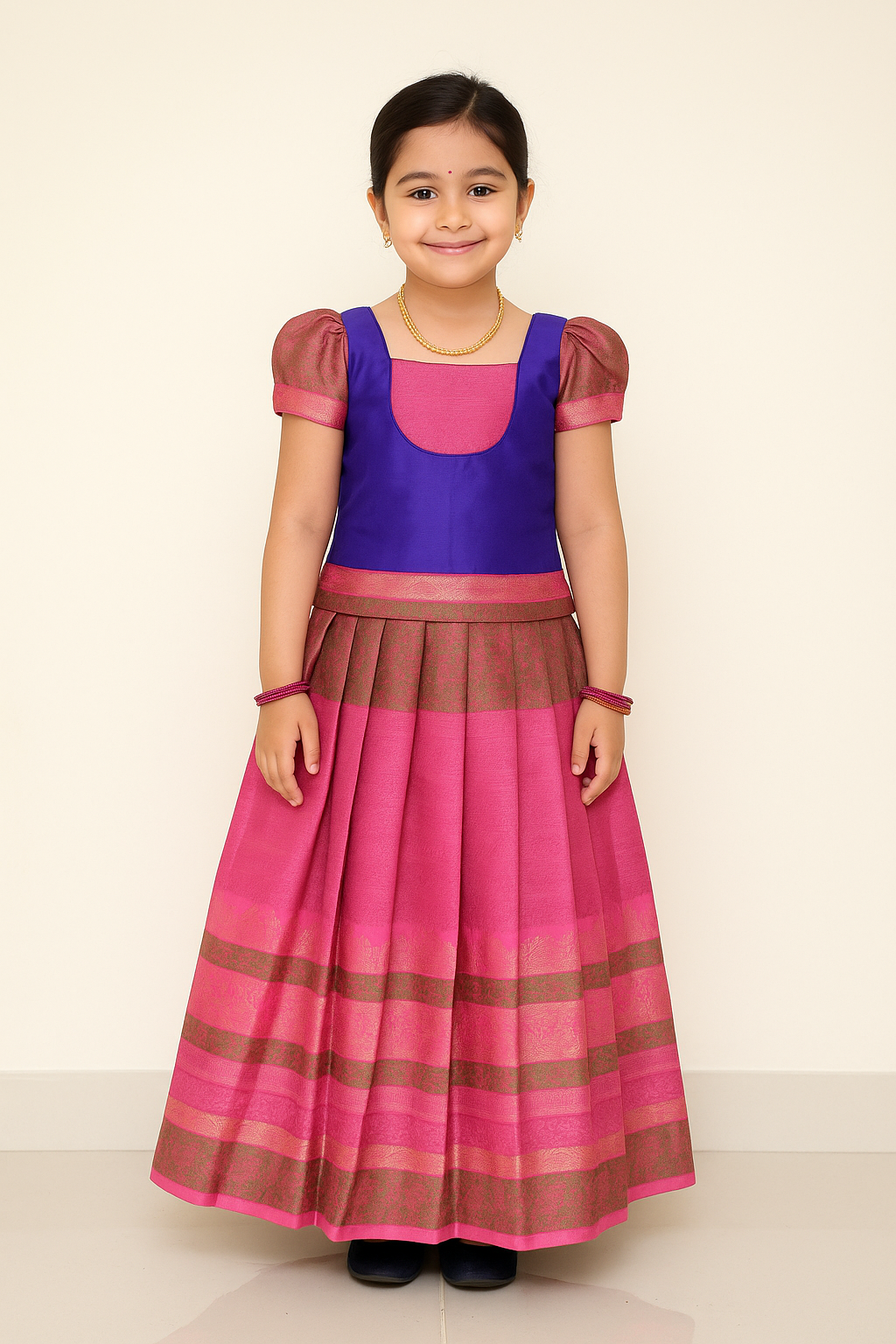 Kids Purple And Pink Traditional Pattupavadai PPP1608