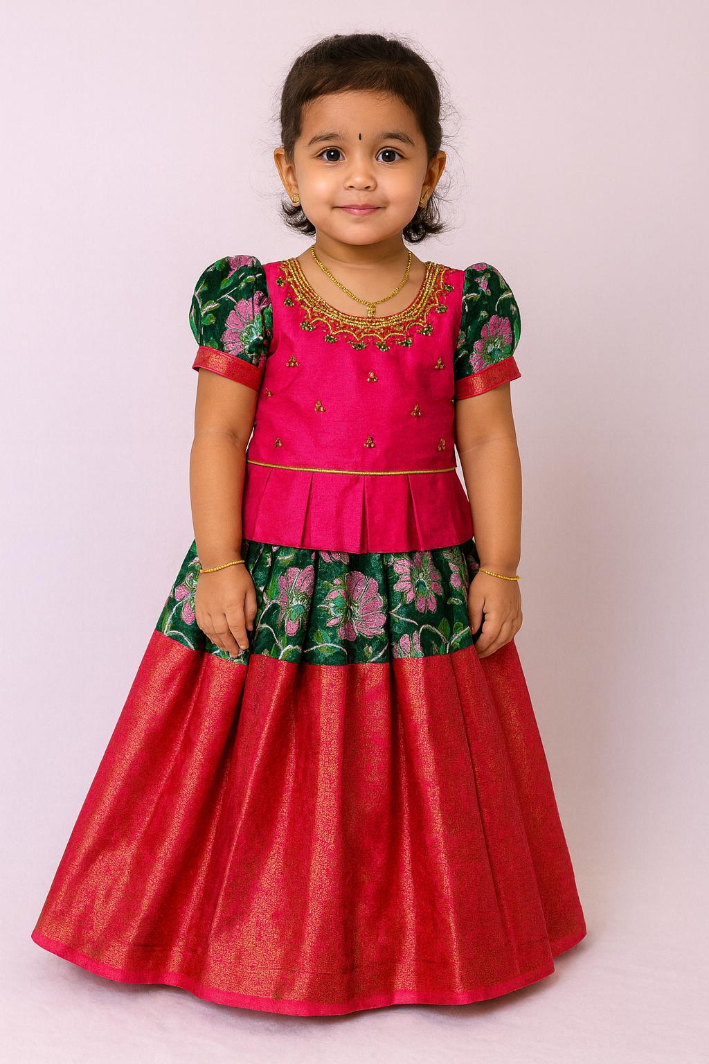 Prince N Princess Green Pink AARI Work pattu Pavadai PPP1270