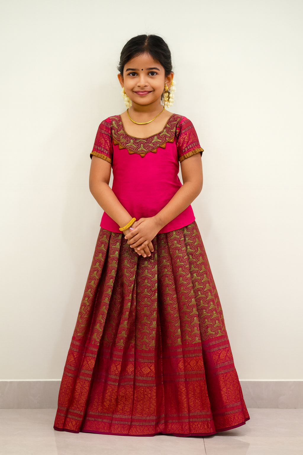 Kids Pink Traditional Pattupavadai PPP1605