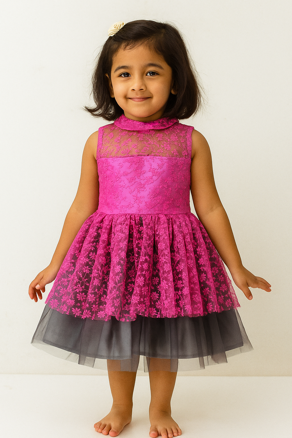 Halter Neck Pink and Grey Party Frock LDF330