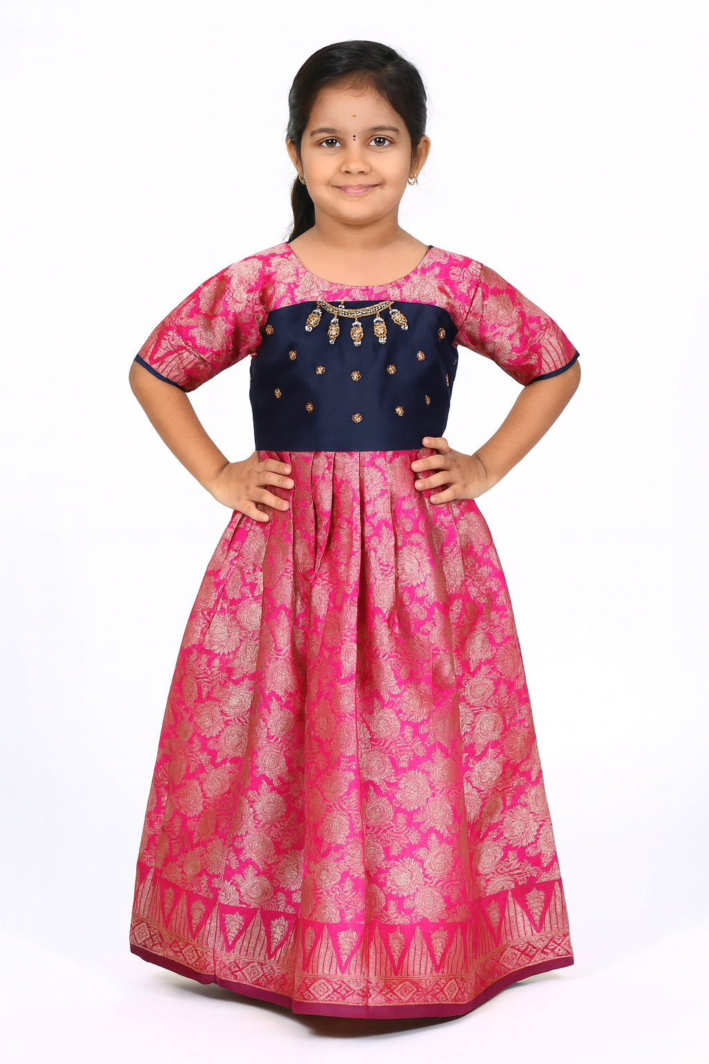 Prince N Princess Pink Blue AARI work Pattu Gown PG381