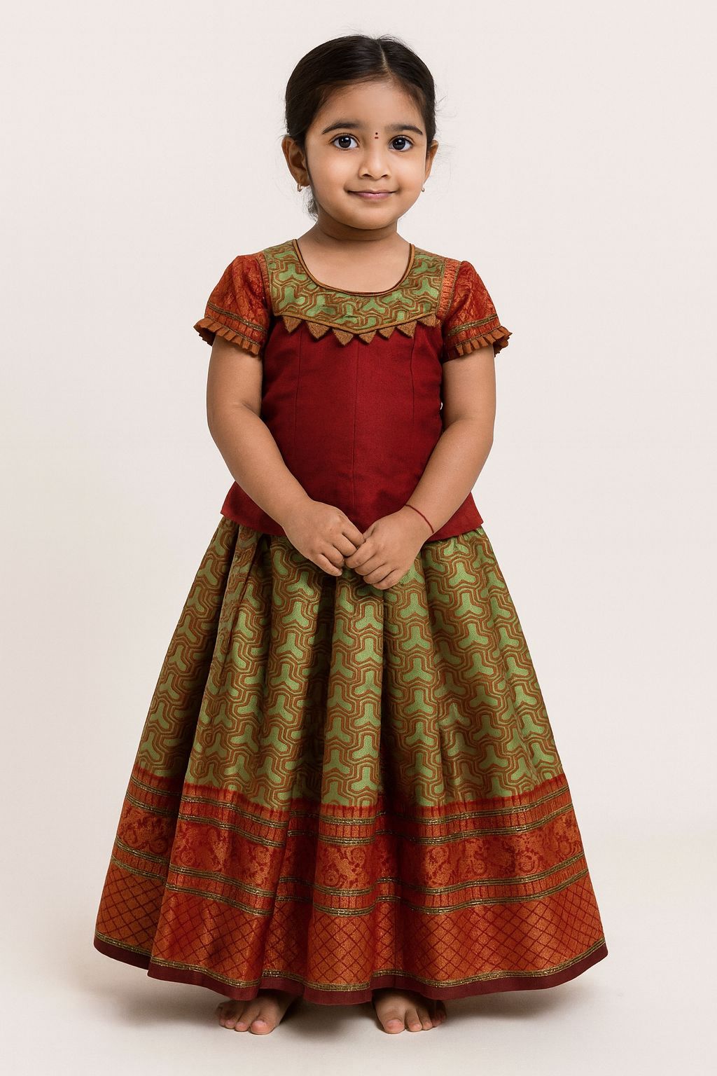 Kids RedTraditional Pattupavadai PPP1600