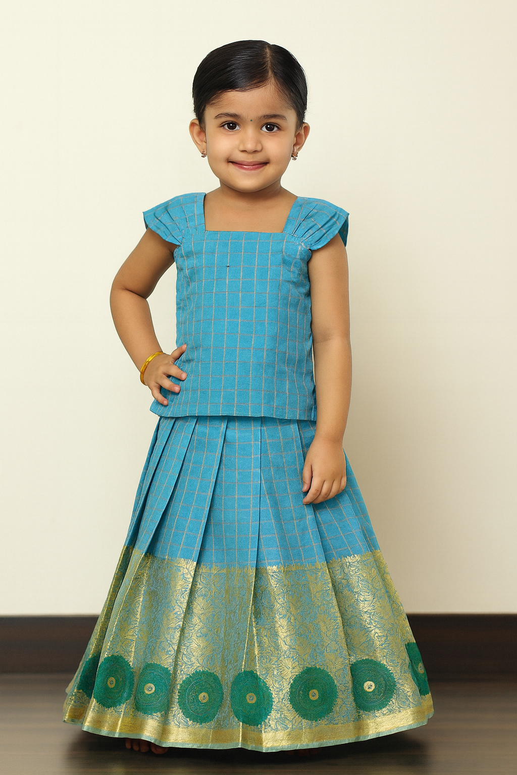 Kids Blue Traditional Pattu Pavadai PPP1850