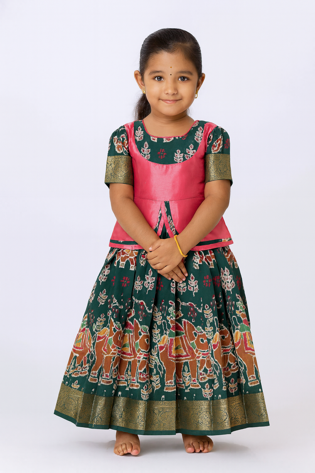 Green And Peach Traditional Pattu Pavadai PPP1366