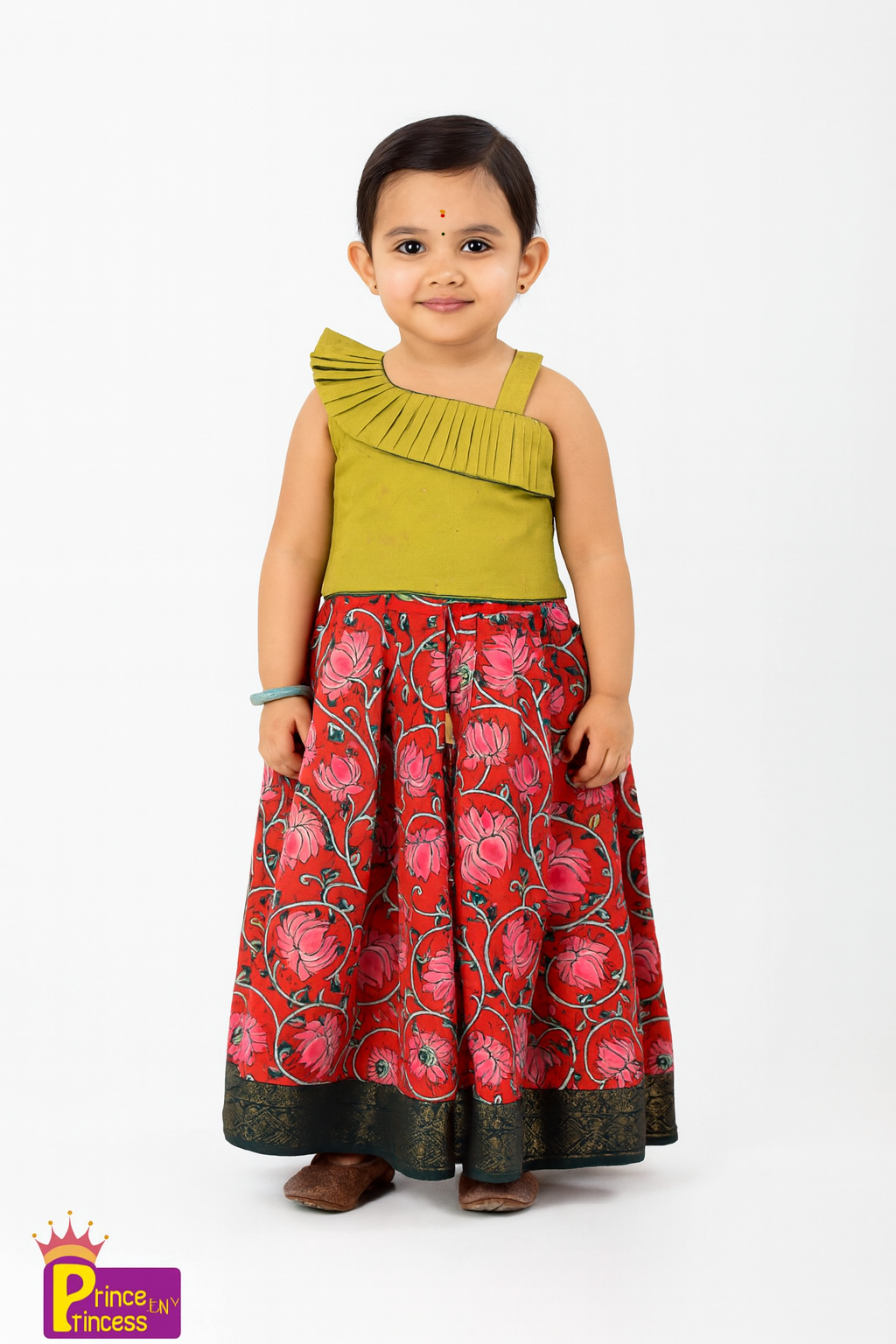 Kids Green And Red  Knot Pattu pavadai PPP1472