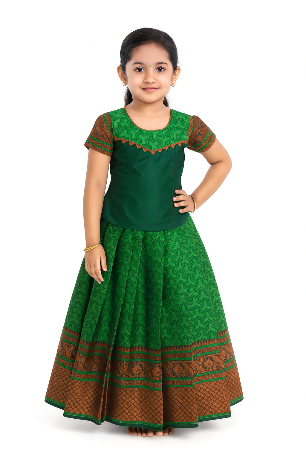 Kids  green Traditional Pattupavadai PPP1598