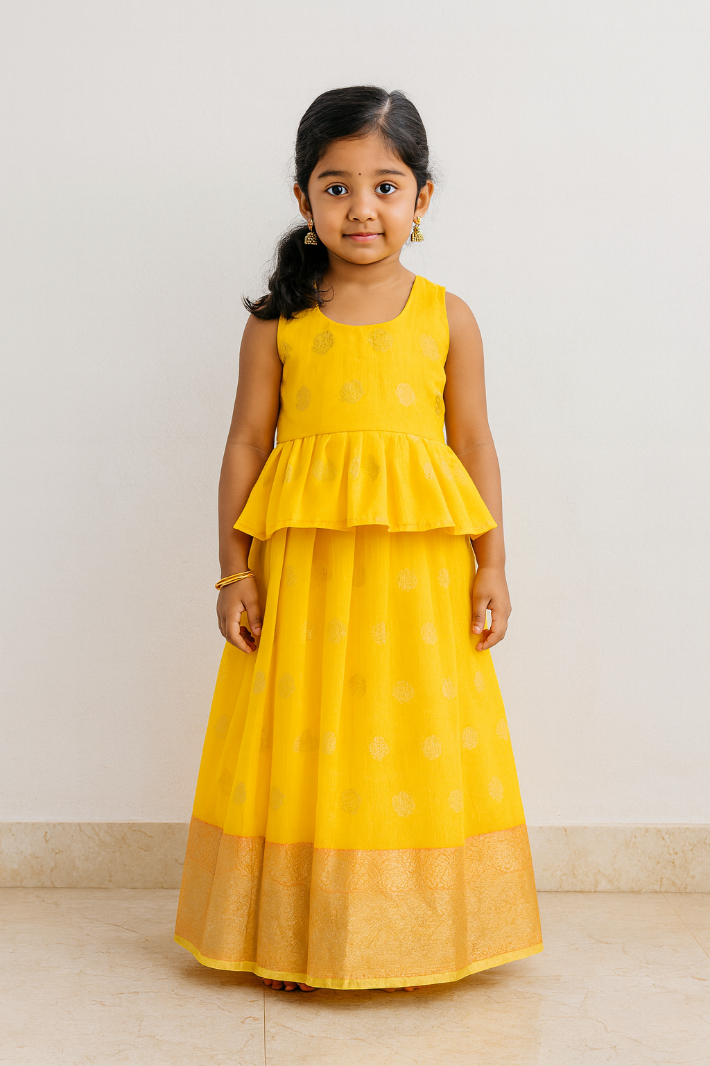 Kids Yellow Traditional Pattu Pavadai PPP1840