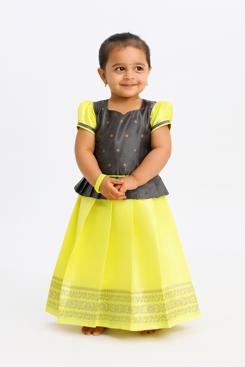 Kids Grey Light yellow  Baby Pattu Pavadai PPP1419