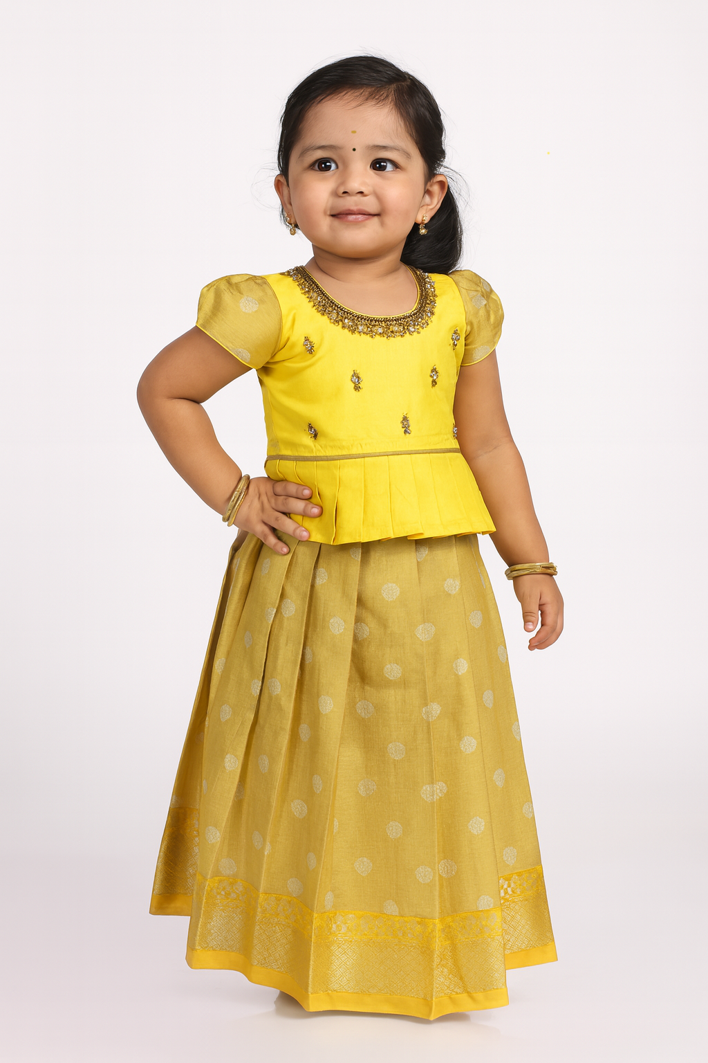 Prince N Princes Yellow  AARI Work pattu Pavadai PPP1487