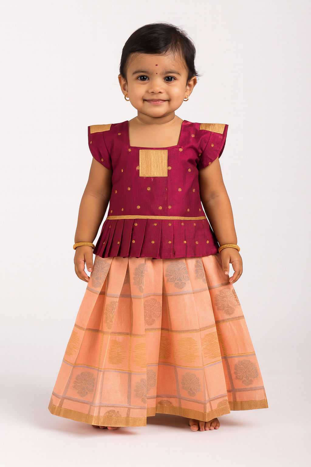 Kids Whine And peach Traditional Pattu Pavadai PPP1226