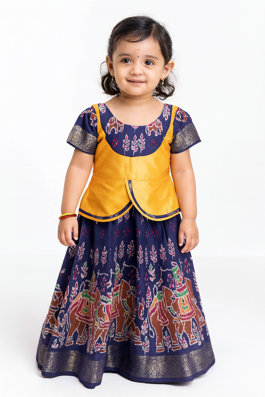 Kids golden And Blue  Designer Pattu Pavadai PPP1367