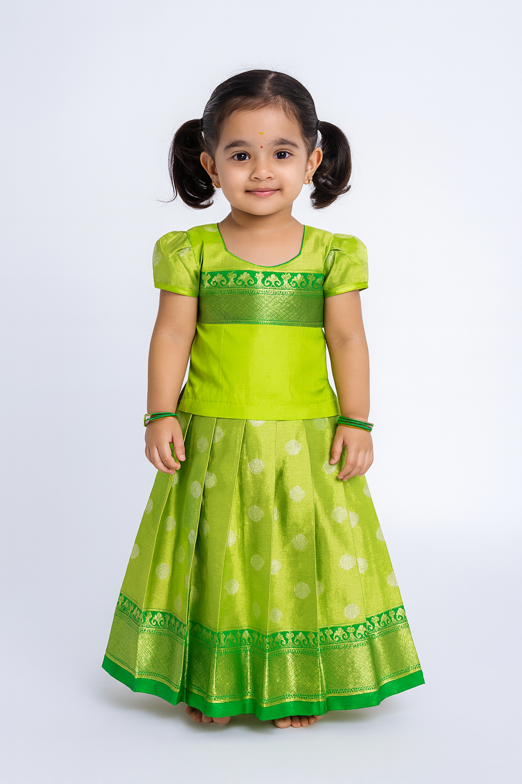 Prince N Princess Green  Tissue Pattu Pavadai PPP1322