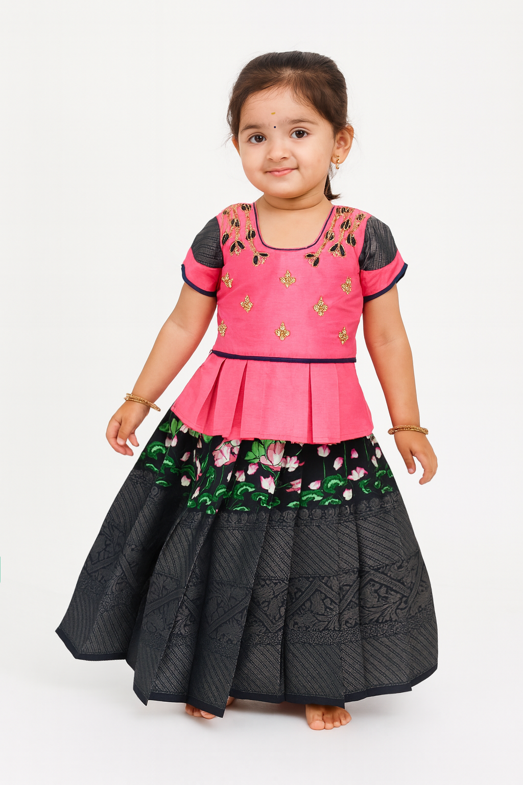 Prince N Princess Baby pink and Grey AARI Work pattu Pavadai PPP1393