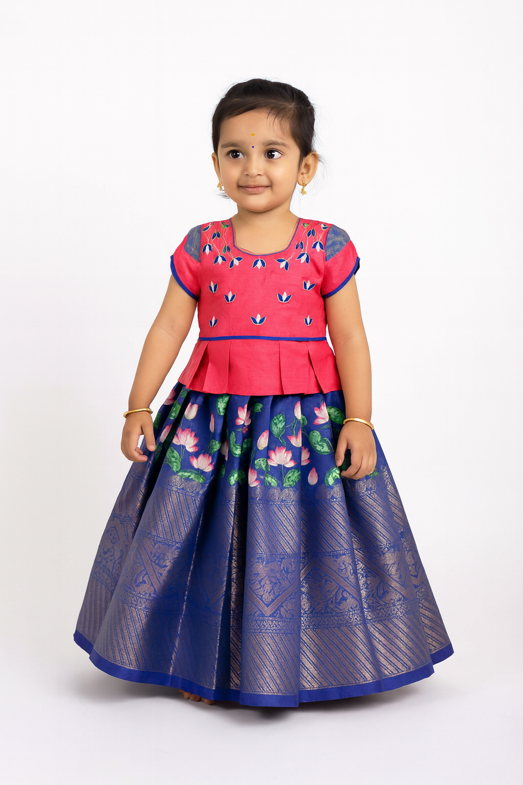 Prince N Princess peach And Blue AARI Work pattu Pavadai PPP1396