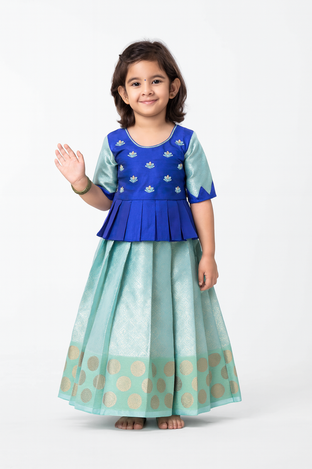 Kids Grand Blue Blue Embroidery Aari Work Pattu Pavadai PPP1362