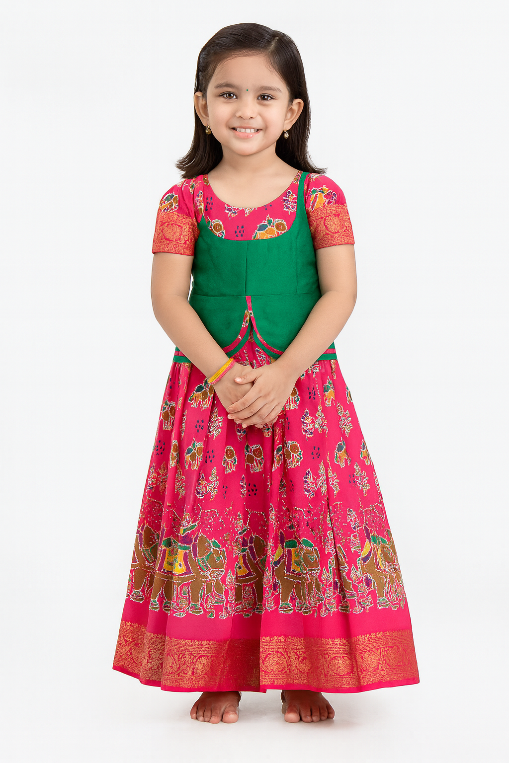 Green And Pink Traditional Pattu Pavadai PPP1368