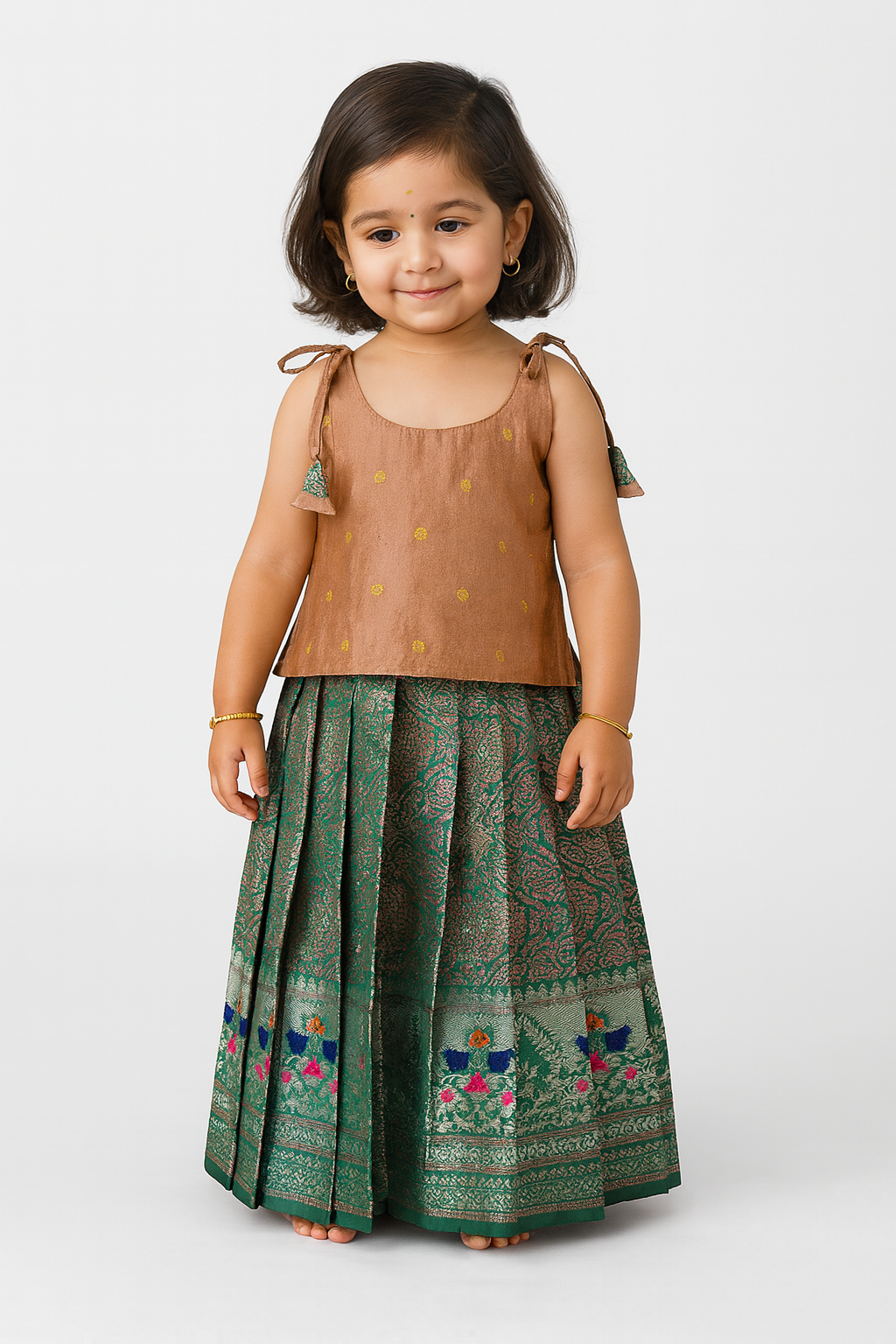 Kids Green  Knot Pattu pavadai PPP1493