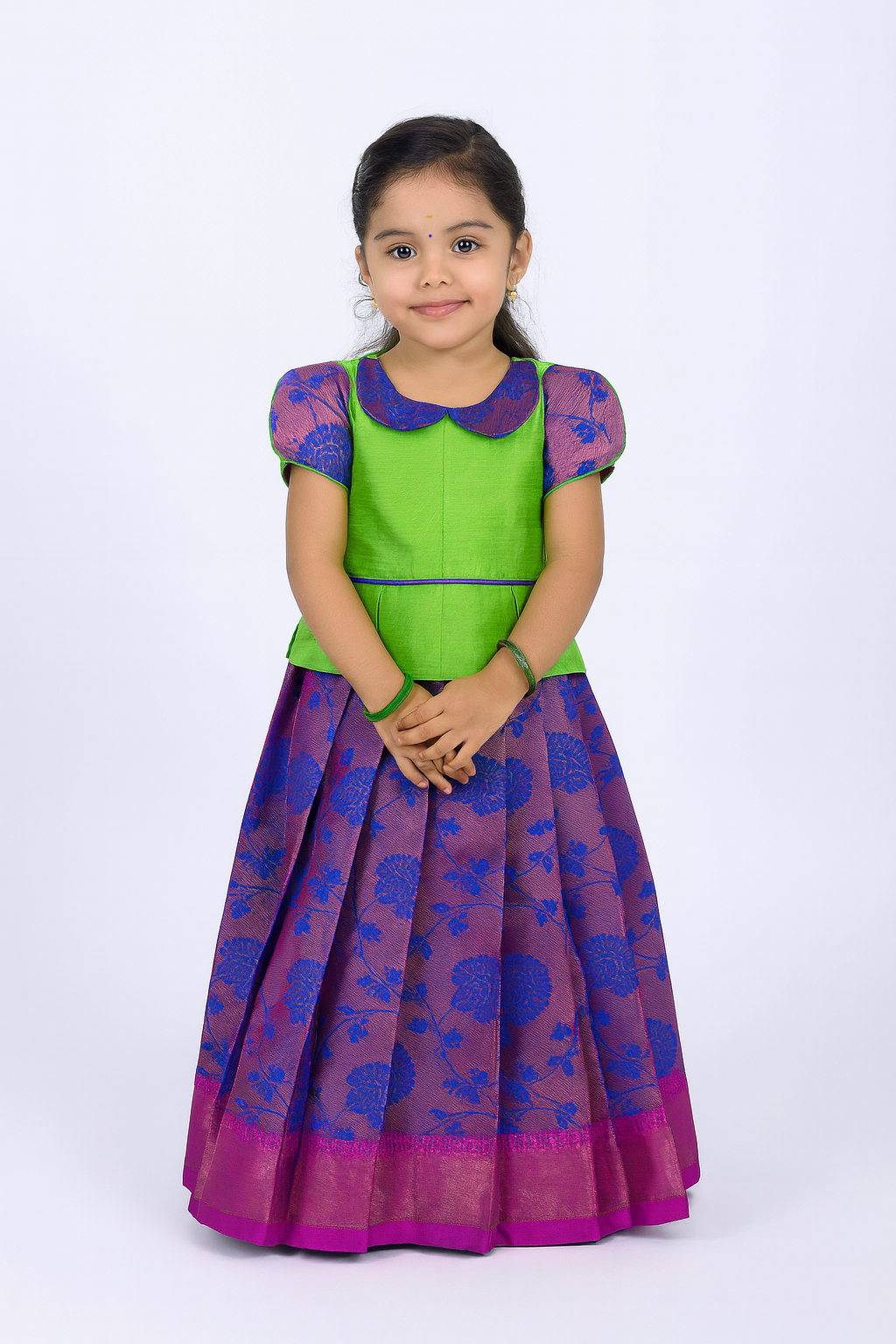 Prince N Princess Green And Blue Traditional Pattu Pavadai PPP1344