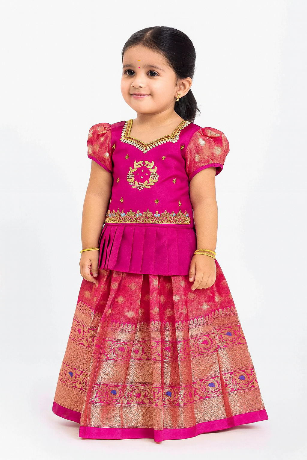 Kids Magenta AARI Work Tissue Designer Pattu Pavadai PPP1286