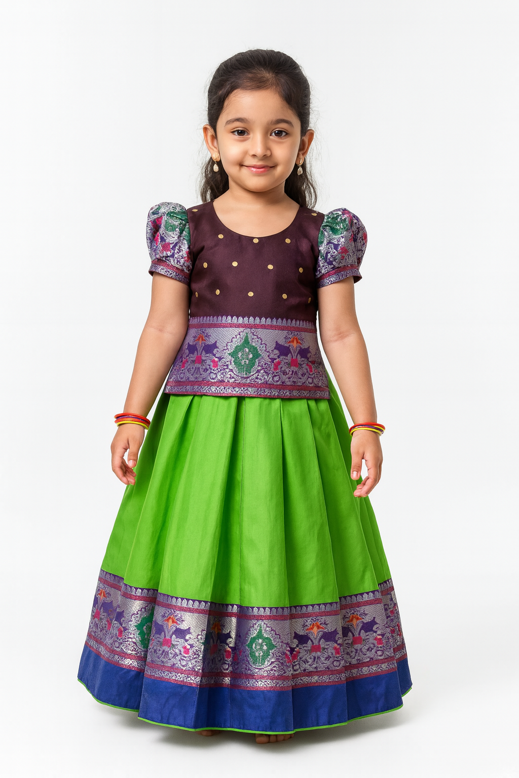 Prince N Princess Kids whine With Green Traditional Pattu Pavadai PPP1277