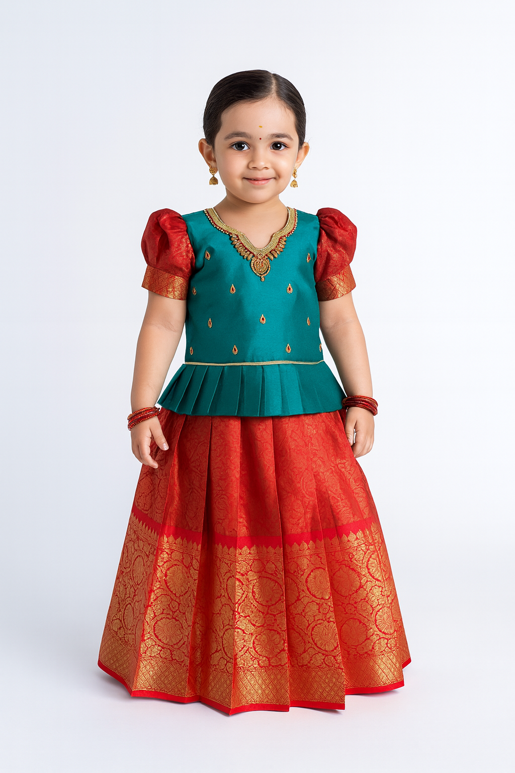 Prince N Princess Rama Green red AARI Work pattu Pavadai PPP1254