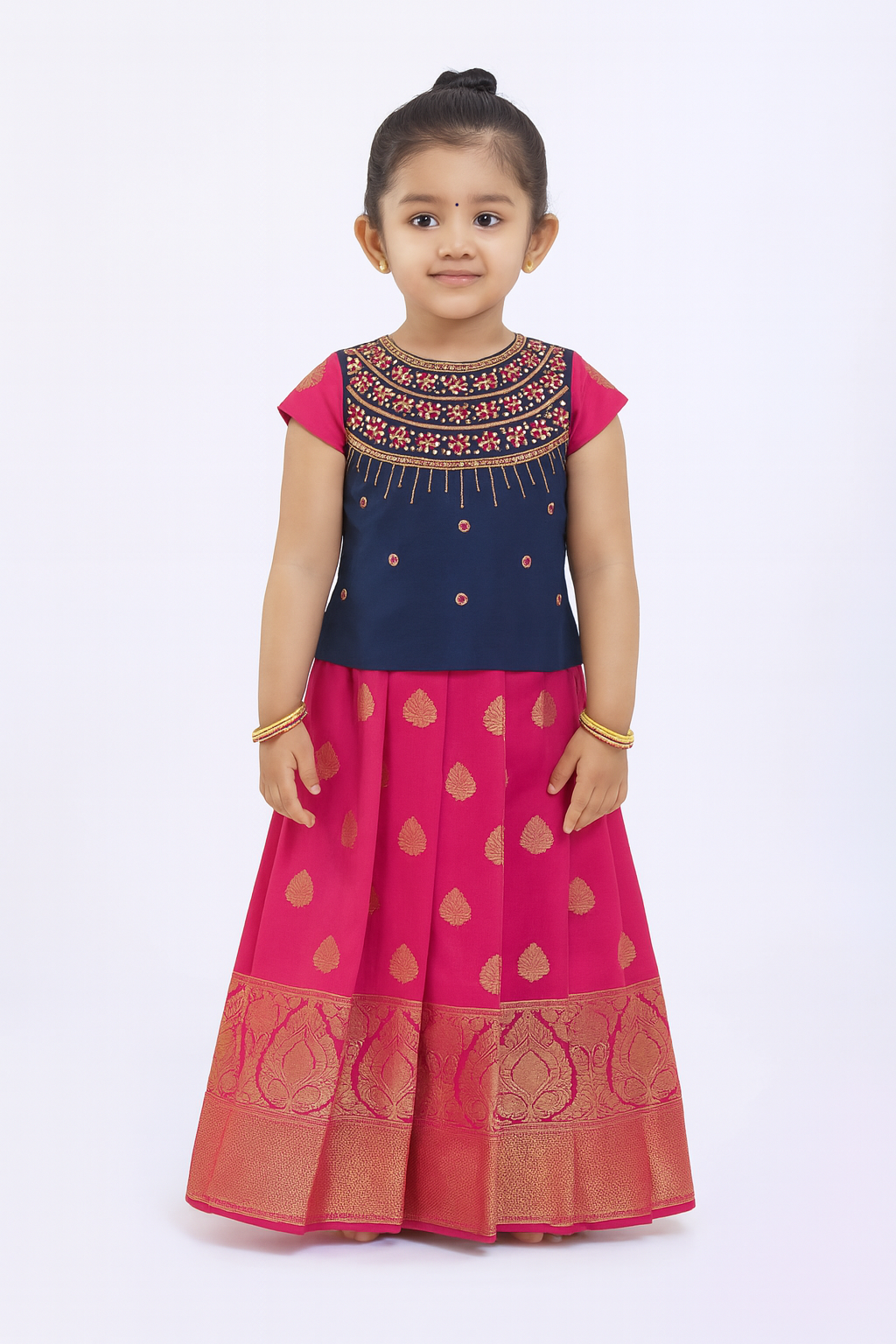 Kids Blue Pink AARI Work Pattu Pavadai PPP781