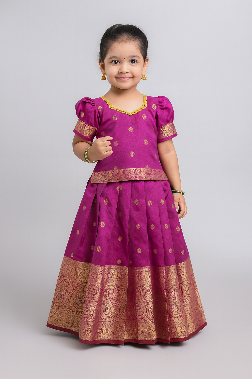 Kids Pattu Pavadai Purple Zari Border PPP1102