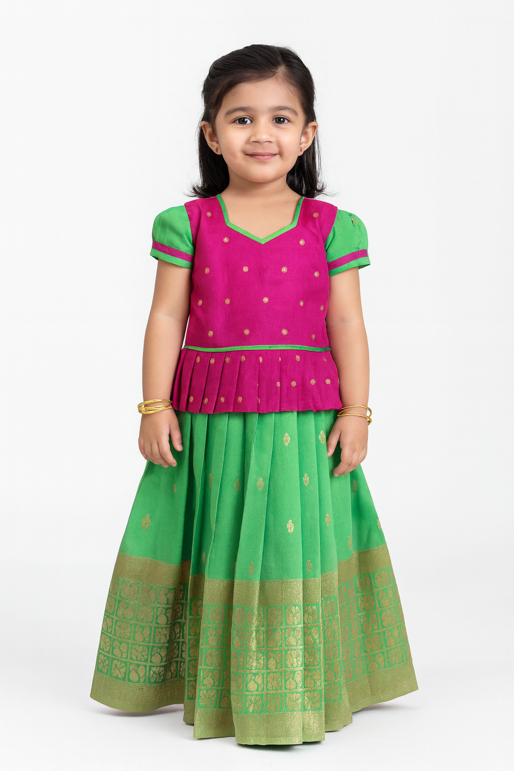 Pink Green Pattu Pavadai PPP1171
